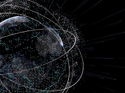发光粒子的球体 未来概念世界电脑网络行星地球原子3d数据网格艺术图片