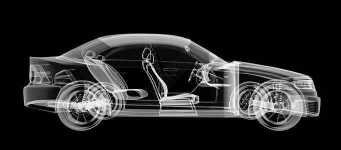 汽车内部图隔离黑色背景的X光汽车兜帽排气管x光3d轮子座位车辆镜子车轮树干背景