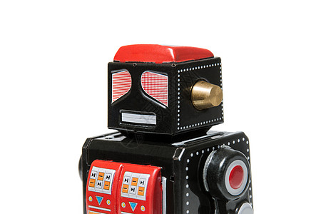 老式锡机器人收藏品古董发条天线电子人玩具塑像金属乡愁蓝色图片