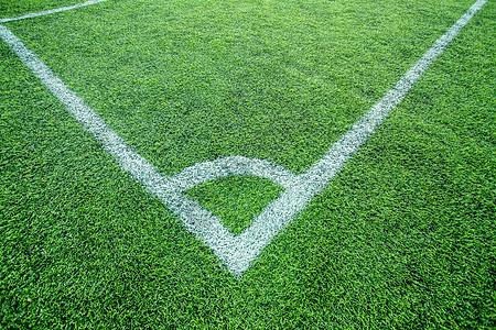角落足球场上的白色条纹草地场地足球土地沥青运动绿色橄榄球植物图片
