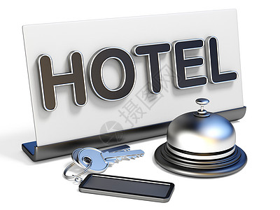 旅馆钟 标志和酒店钥匙3D服务大堂服务员按钮旅行桌子商业注意力门房金属图片