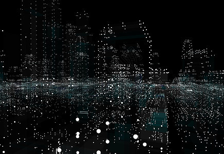 城市景观未来派 3d 城市霓虹灯建筑物天际办公室数据技术全息蓝色银行业高科技建筑图片