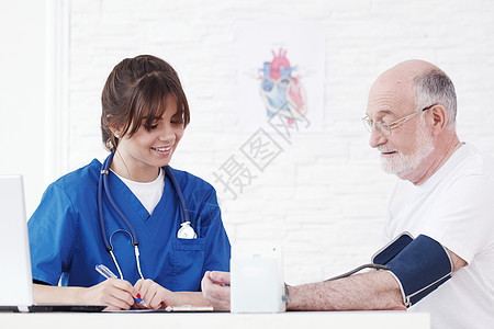 测量血压的医生医院工人药品测试护士老年脉冲疾病压力医疗图片