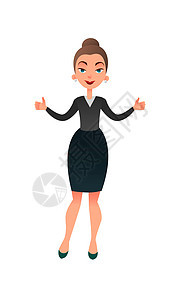 卡通平面业务女士让她竖起大拇指 自信的女商务人士专注于成功 快乐的经理给你竖起大拇指商业胜利员工人士老板工作管理人员套装手指手势图片