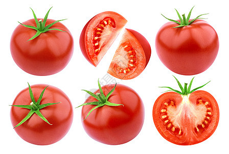 在白色背景上孤立的西红柿食物叶子收成团体绿色宏观红色蔬菜收藏图片