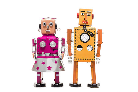 铁皮玩具机器人情侣机器收藏品金属乡愁古董女朋友合金塑像男朋友未来派图片