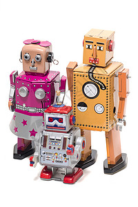 铁皮玩具机器人家族机器发条合金乡愁金属孩子爸爸收藏品妈妈线圈图片
