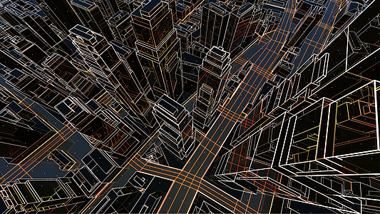 具有发光线的抽象 3D 城市交通街道景观办公室数据工程成功技术中心建筑图片