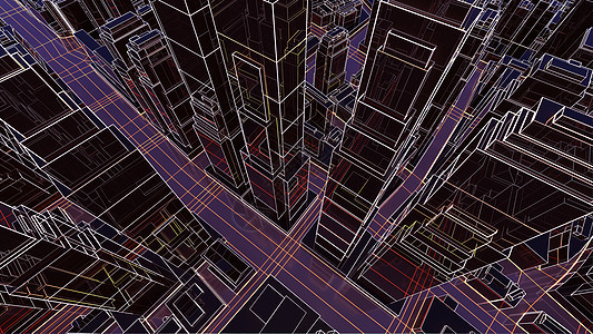 具有发光线的抽象 3D 城市数据原理图建筑中心技术运输互联网网络3d成功图片