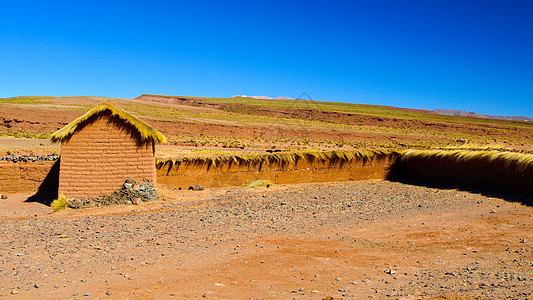 玻利维亚安第斯山 用泥砖墙和小棚屋建造阿尔蒂平洛南部阿尔蒂平原的景观图片