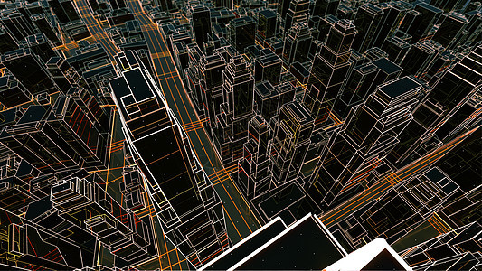 具有发光线的抽象 3D 城市电脑建筑学景观运输中心技术原理图活力矩阵数据图片