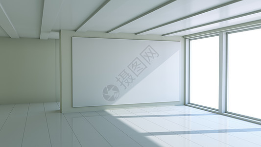 在空 roo 的空白白色广告牌海报展览小样框架屏幕办公室展示阁楼建筑艺术图片
