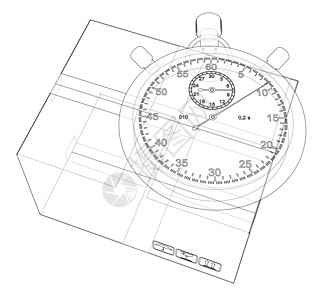 有纸板箱sketc的秒表警报闹钟艺术绘画纸板送货时间3d蓝图技术图片