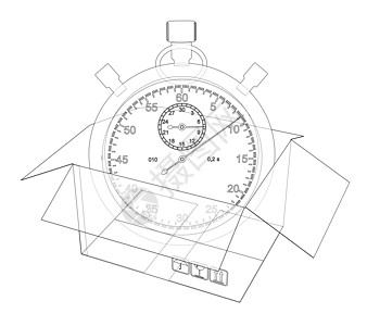 有纸板箱sketc的秒表时间警报商品运动纸板艺术运输闹钟技术3d图片