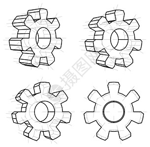 四线框齿轮机器建造艺术绘画3d装置机械车轮按钮圆圈图片