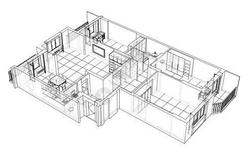 内部草图或蓝图家具房子窗户房间椅子草稿技术办公室厨房桌子图片