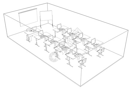 带桌子和电脑的电脑课大学艺术椅子学校木板房间知识3d互联网教育背景图片
