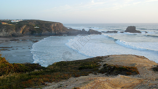 赞布吉拉多玛尔 葡萄牙阿兰特霍渔夫旋转踪迹海滩岩石远足悬崖海洋植被石头图片