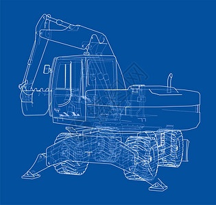 背景上孤立的挖掘机轮廓装载机工业推土机工程机械挖掘卡车3d拖拉机机器图片