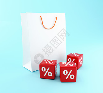 3D 购物袋和红色折扣图标图片