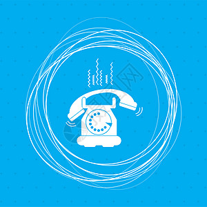 电话图标在蓝色背景上 周围有抽象的圆圈和文字的位置图片