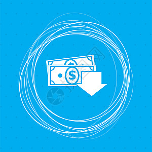 蓝色背景上的现金图标 周围有抽象圆圈 并为您的文本放置图片