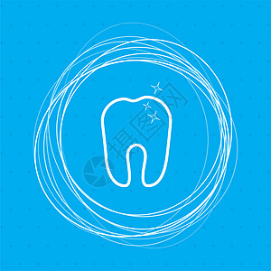 蓝色背景上的牙齿图标 周围有抽象圆圈并为您的文本放置图片