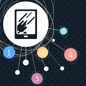 带有光反射图标的平板电脑背景到点和信息图表样式图片
