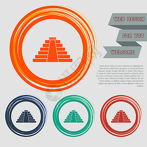 您网站的红色蓝色绿色橙色按钮上的金字塔图标 并使用空格文本进行设计图片