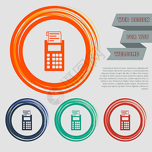 用于您网站的红色蓝色绿色橙色按钮上的计算器图标和带有空格文本的设计图片