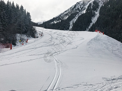 冬季阿尔卑斯山木头松树滑雪小木屋天空村庄晴天雪堆树木风景图片