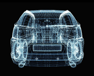 汽车轮廓图由发光线和点组成的抽象汽车驾驶技术运输运动车辆三角形蓝色3d多边形网络背景