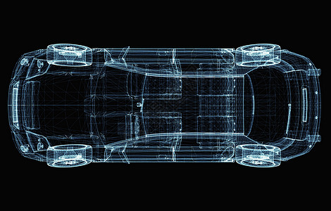 汽车内部图由发光线和点组成的抽象汽车黑色多边形蓝色发动机3d服务速度技术车辆运动背景