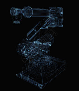 由发光线组成的工业机器人手臂草稿线条技术智力网络3d电子人粒子工程设计师图片