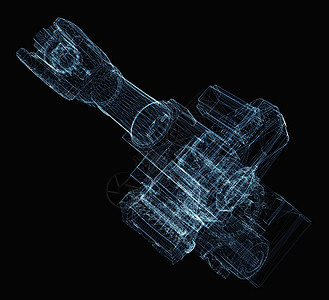 机械手臂由发光线组成的工业机器人手臂3d多边形线条机器扫描机械臂电子人机械手工程网络背景