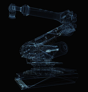 由发光线组成的工业机器人手臂网络粒子机器设计师扫描绘画三角形科学机械手商业图片
