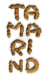 以罗望水果制成的塔马林tamarind字词情调味道音节豆荚白色棕褐色豆类阴影字母食物图片