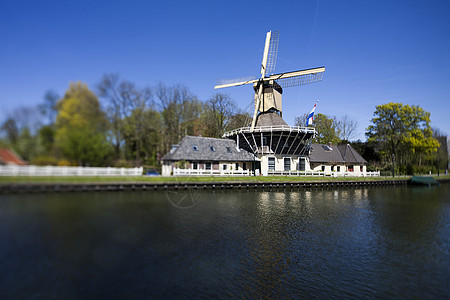 荷兰内地的荷兰风车牧场场景文化技术乡村风景植物农村蓝色遗产图片
