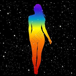 显示人类位置的彩虹色女性剪影图片