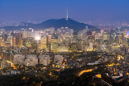 首首尔市下城市风景之夜商业天际夜景都市旅行场景日落市中心办公室建筑物图片