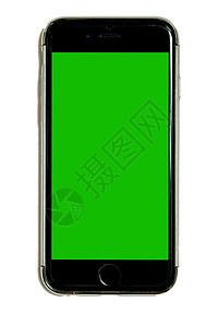 智能电话 保护用绿色染色体钥匙触摸屏 在白色背景上隔离图片