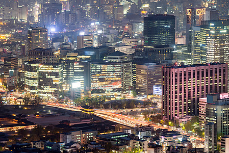 首首尔市下城市风景之夜景观地标建筑物建筑学首都办公室天际夜景市中心爬坡图片