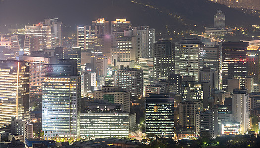 首首尔市下城市风景之夜天际首都旅行景观金融都市夜景场景办公室商业图片