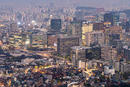 首首尔市下城市风景之夜日落市中心景观地标都市办公室风景建筑学旅行天际图片