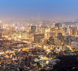 首首尔市下城市风景之夜旅行日落建筑物办公室景观天际风景地标金融场景图片