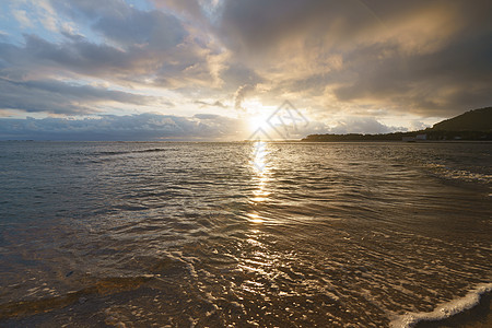 葡萄牙北部日落时 大西洋海岸 葡萄牙北部河口全景海洋力量太阳蓝色海滩天空支撑地平线图片