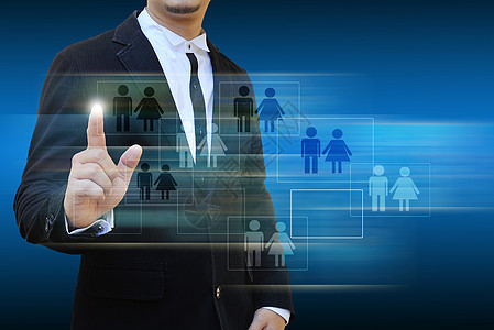 商务人士触摸社会网络的标志团体世界人士职业合伙招聘战略全球手指技术图片
