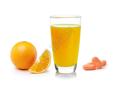 在果汁与维生素 c 片剂在 wh 中的橙汁药店药品水果橙子治疗营养食物活力预防饮食图片