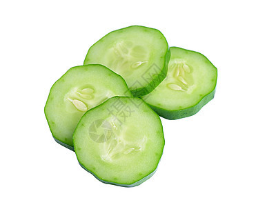 白色背景上孤立的新鲜切片黄瓜绿色宏观植物食物饮食蔬菜图片