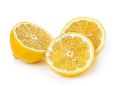 白色背景的新鲜切片柠檬水果饮食黄色食物健康图片